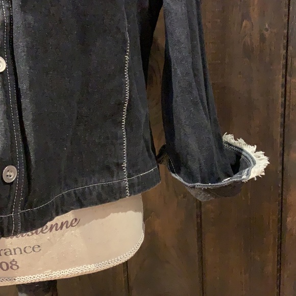 SPANNER Black jean jacket with ruffled cuffs - Picture 4 of 10